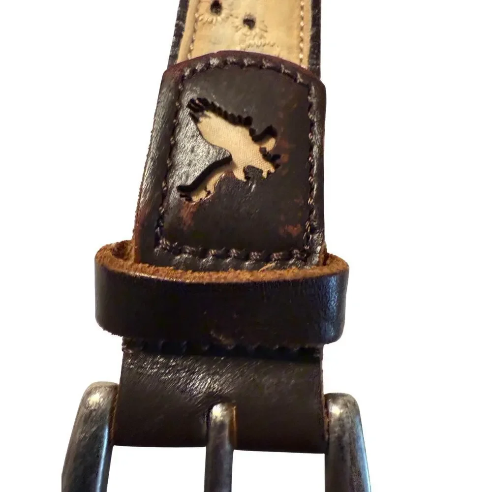 American Eagle Cotton Brown Genuine Leather 1/18 Wd Belt W‎ L 42 in